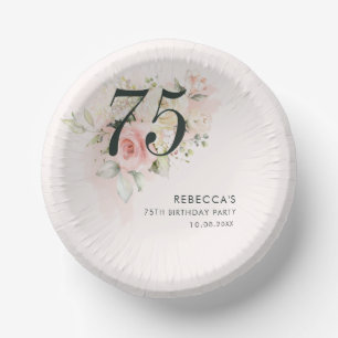 Floral Watercolor Foliage 75th Birthday Pink Party Paper Bowls