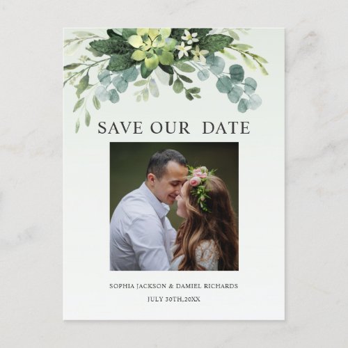 FLORAL WATERCOLOR FOLIAGE EUCALYPTUS SAVE THE DATE POSTCARD