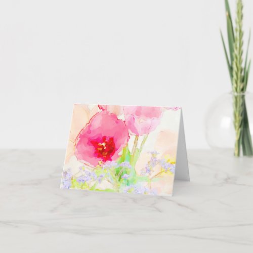 Floral Watercolor Forget_Me _Not and Tulips Thank You Card