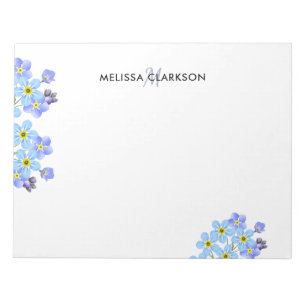 Floral Watercolor forget me not monogram name Notepad