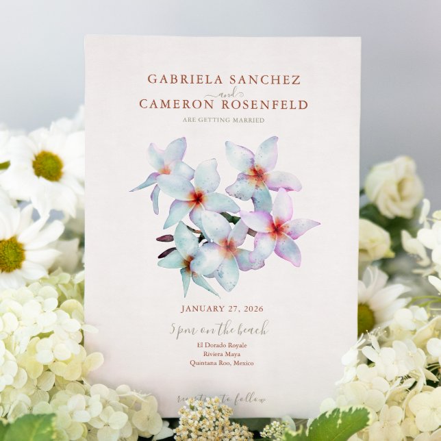 Floral Watercolor Frangipani Terracotta Wedding Invitation