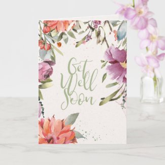 Floral Watercolor Garland Colorful Get Well Card