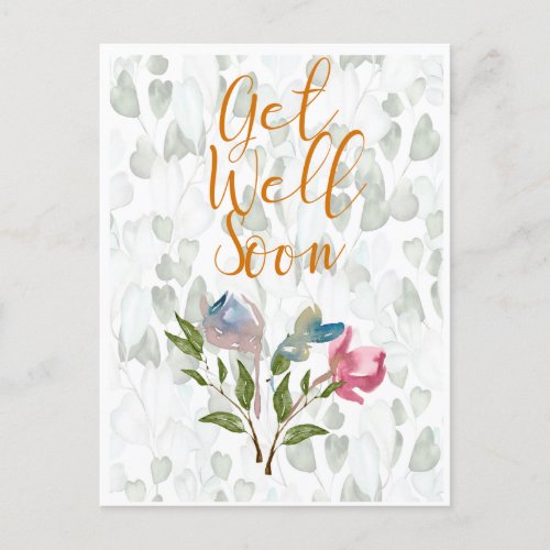 Floral Watercolor Get Well Soon Postcard