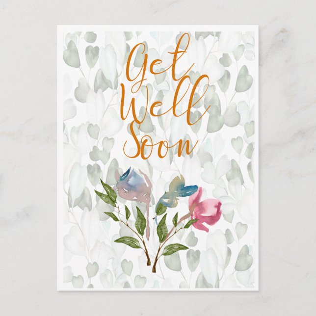 Floral Watercolor Get Well Soon Postcard (Front)