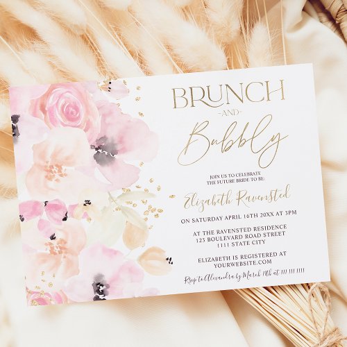 Floral watercolor gold brunch bubbly bridal shower invitation