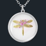 *~*  Floral Watercolor GOLD Glitter Dragonfly  Silver Plated Necklace<br><div class="desc">SILVER PLATE NECKLACE Intention Jewelry - round Soothing Calming energy charged JEWELRY WITH INTENTION (R) Set an intention in a positive manner such as " I AM ... ." . The energy will help you in positive Transformation. When one is calm, healing can occur. A DRAGONFLY is a symbol of...</div>