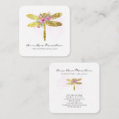 Floral Watercolor Gold Glitter Dragonfly Squ Square Business Card | Zazzle