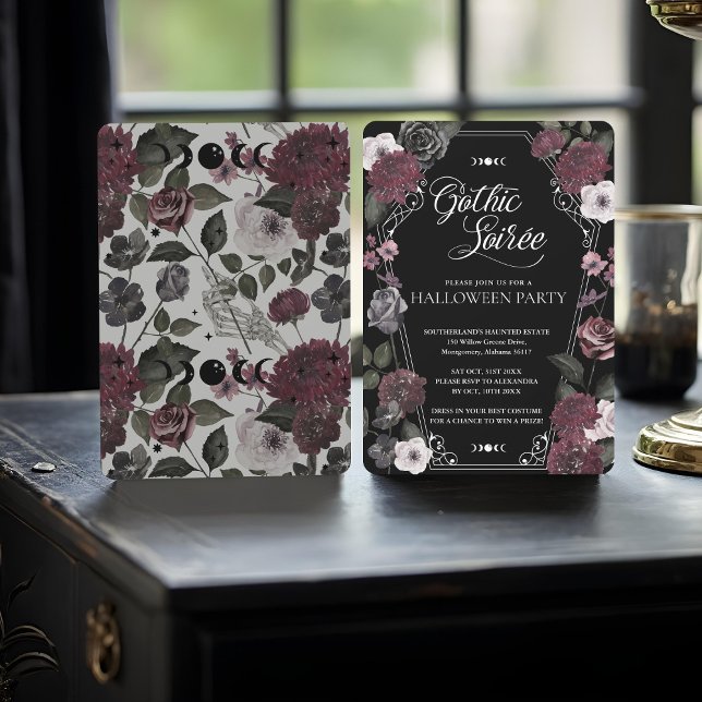 Floral Watercolor Gothic Soirée Halloween Party Invitation (Floral Watercolor Gothic Soirée Halloween Party Invitation)