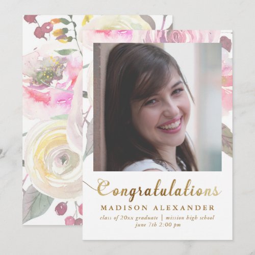 Floral Watercolor Graduation Announcement Photo