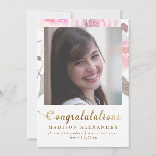 Floral Watercolor Graduation Announcement Photo