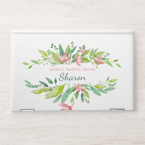 Floral Watercolor Grateful Thankful Blessed  HP Laptop Skin