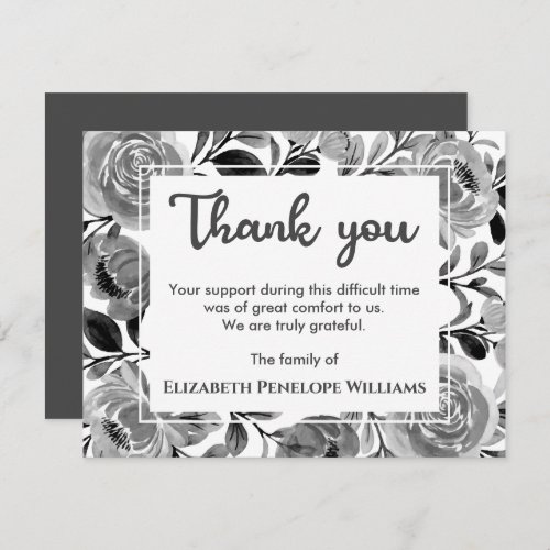 Floral Watercolor Gray And White Memorial Funeral Thank You Card