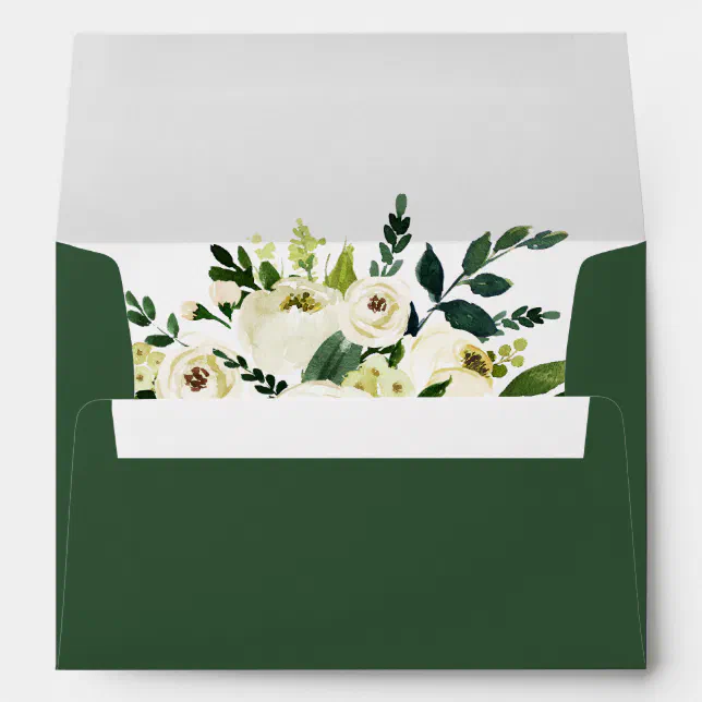 Floral Watercolor Green and White Envelope | Zazzle