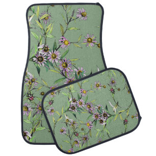 Floral Watercolor: Green Seamless Pattern Car Floor Mat
