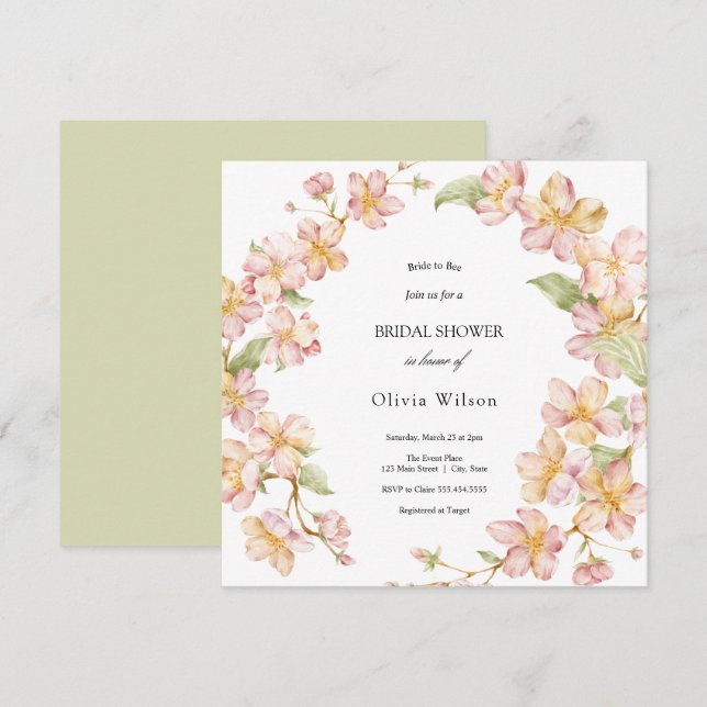floral watercolor greenery elegant bridal shower invitation (Front/Back)