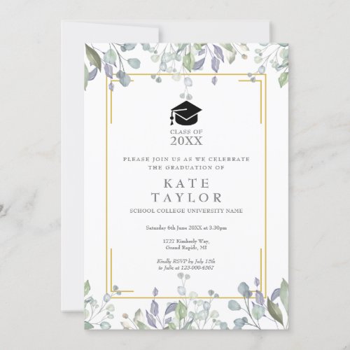 Floral Watercolor Greenery Photo Graduation Party Invitation