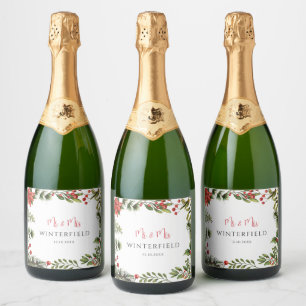 Floral Watercolor Greenery Wedding Sparkling Wine Label