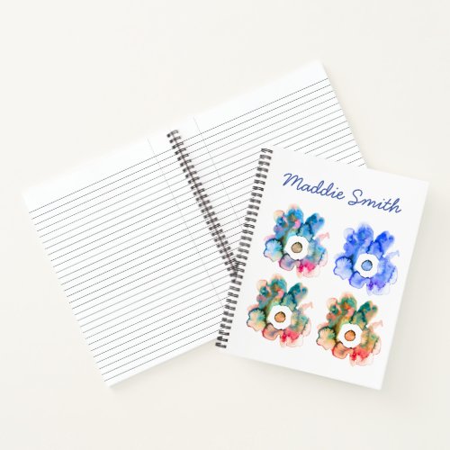 Floral watercolor hand drawn abstract art notebook