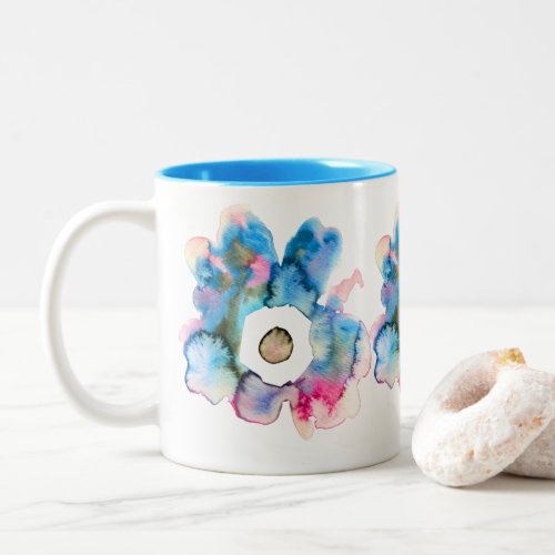 Floral watercolor hand drawn abstract art Two_Tone coffee mug