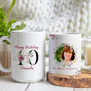 Floral Watercolor Happy 40th Birthday Custom Photo Coffee Mug