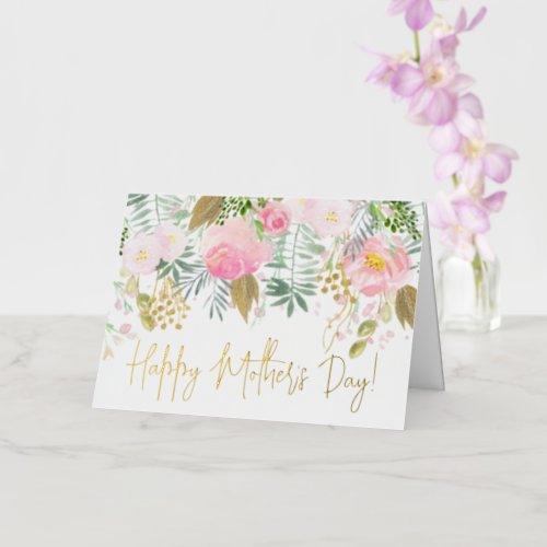 Floral Watercolor Happy Mothers Day Foil Holiday Card
