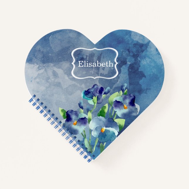  Floral Watercolor Heart Shaped Spiral Notebook (Front)