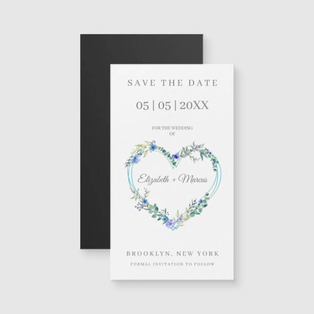 Floral Watercolor Heart with Leaves in Blue (Front/Back)