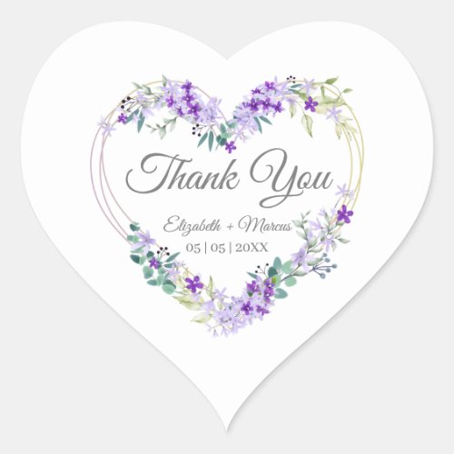 Floral Watercolor Heart with Leaves in Purple Heart Sticker