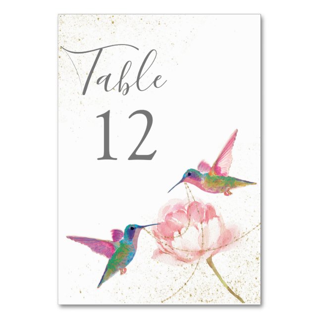 Floral Watercolor Hummingbirds Table Numbers (Back)