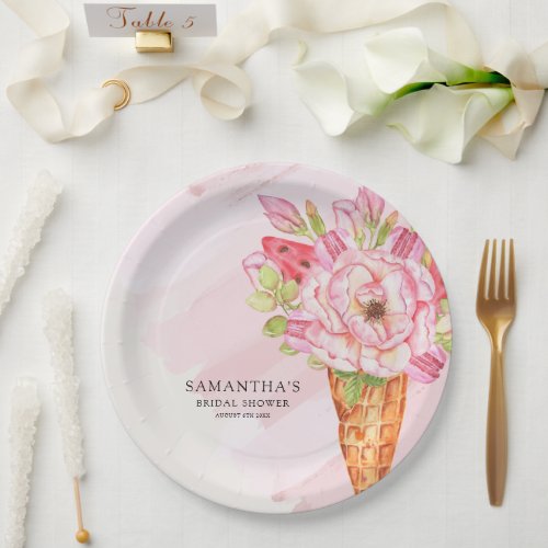 Floral Watercolor Ice Cream Bridal Shower Paper Plates