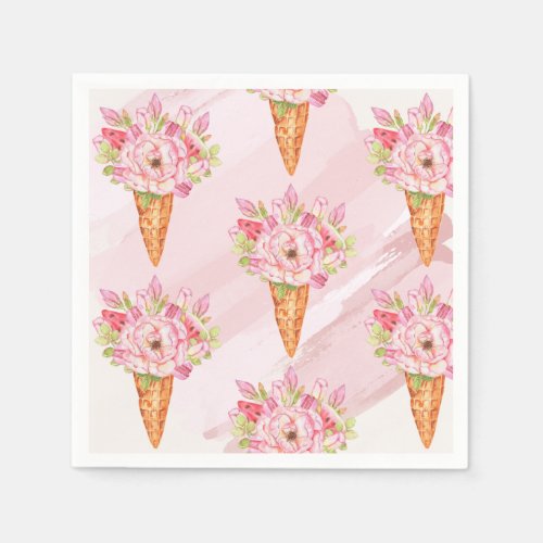 Floral Watercolor Ice Cream Napkins