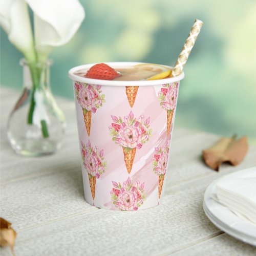 Floral Watercolor Ice Cream Paper Cups