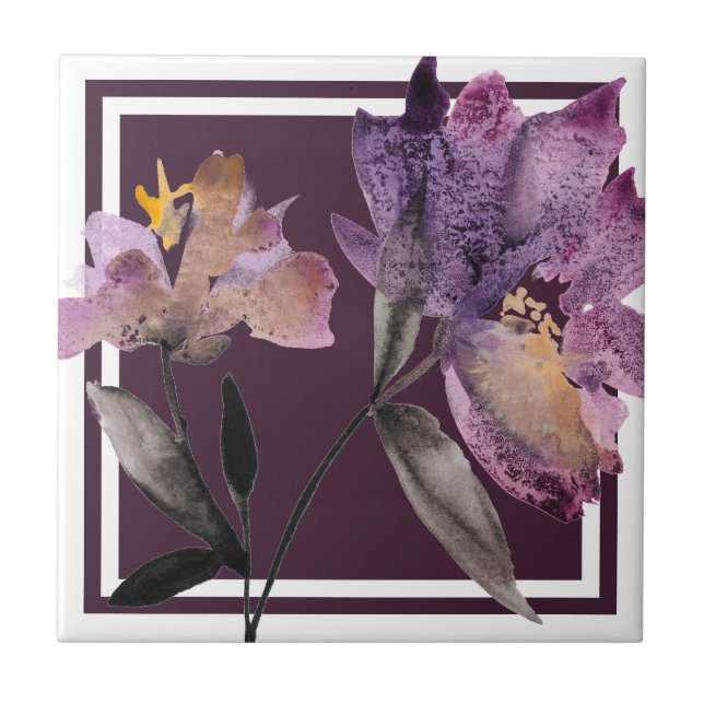 Floral Watercolor III Ceramic Tile (Front)