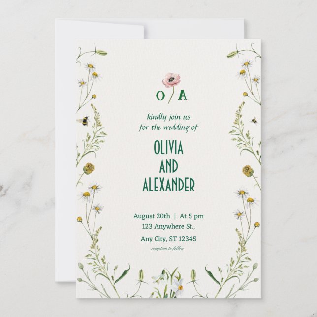 Floral Watercolor Illustration Wedding Invitation (Front)