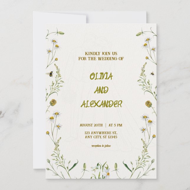 Floral Watercolor Illustration Wedding Invitation (Front)