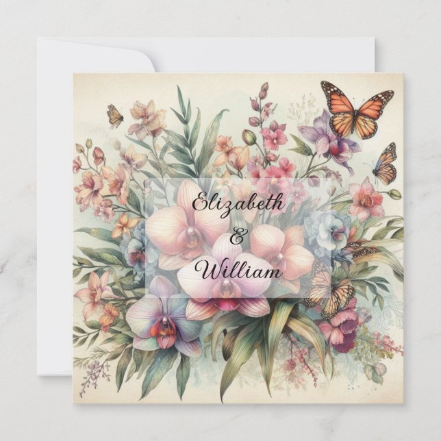 Floral watercolor in soft pastel colors  invitation (Front)
