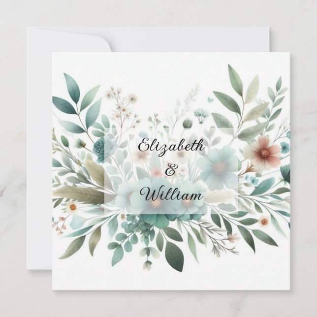 Floral watercolor in soft pastel colors  invitation (Front)