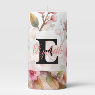 Floral watercolor in soft pastel colors pillar ca candle