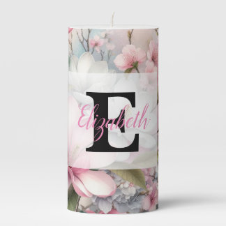 Floral watercolor in soft pastel colors pillar candle