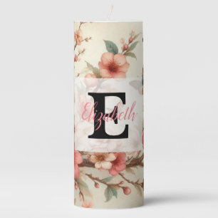 Floral watercolor in soft pastel colors pillar candle