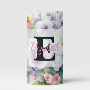 Floral watercolor in soft pastel colors pillar candle