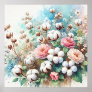 Floral watercolor in soft pastel colors poster