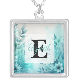 Floral watercolor in soft pastel colors silver plated necklace