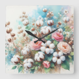 Floral watercolor in soft pastel colors square wall clock