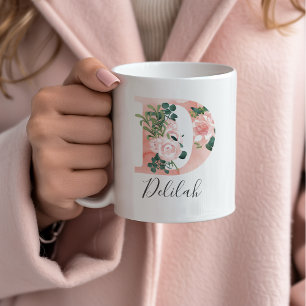 Floral Watercolor Initial Mug - D
