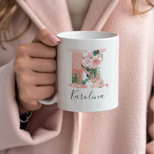 Floral Watercolor Initial Mug - K