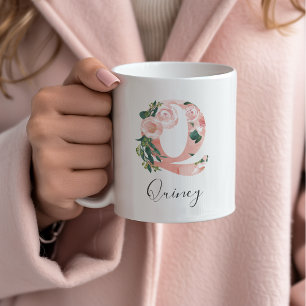 Floral Watercolor Initial Mug - Q