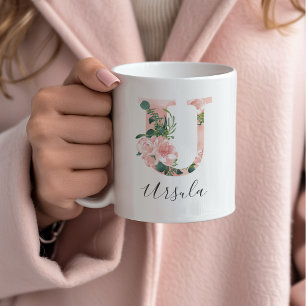 Floral Watercolor Initial Mug - U