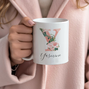 Floral Watercolor Initial Mug - Y