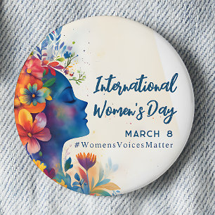Floral Watercolor International Women's Day Button